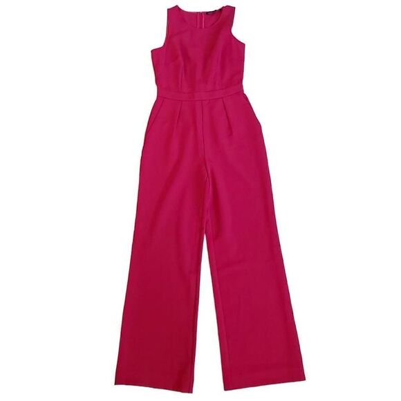 Boston Proper Womens Sleeveless Jumpsuit Back Zip Side Pockets Pink Size 0 - Picture 1 of 14